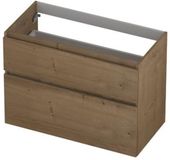 INK - Onderkast 2 Laden Greeploos Fineer Eiken met Houten Keerlijst A-symmetrisch - 900x450x650 Mm - Ash Grey Fineer