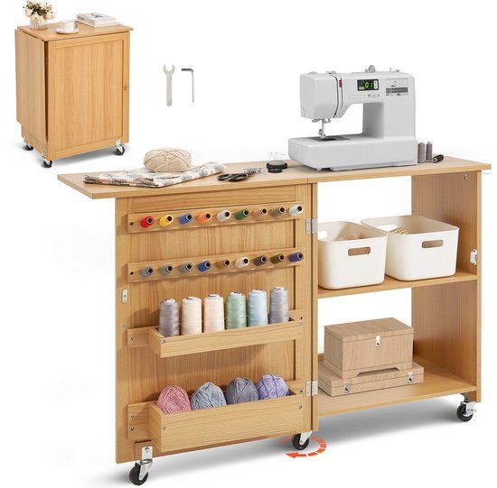 Vevor Opvouwbare Naaitafel Naaikast Naaimachinetafel Oprolbaar Houtkleur Diy