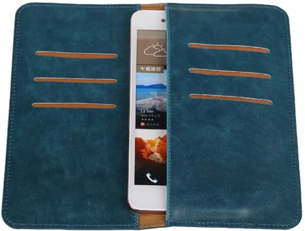 Best Cases Blauw Pull-up Large Pu portemonnee wallet voor HTC Desire 610 - 8718883821422