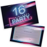 16e Disco Neon Lights 16e verjaardag uitnodigingen tiener - 20 Pack - Kinderverjaardag uitnodigingen voor jongens/meisjes A6 Bday Party uitnodigingskaarten met opvouwbare enveloppen