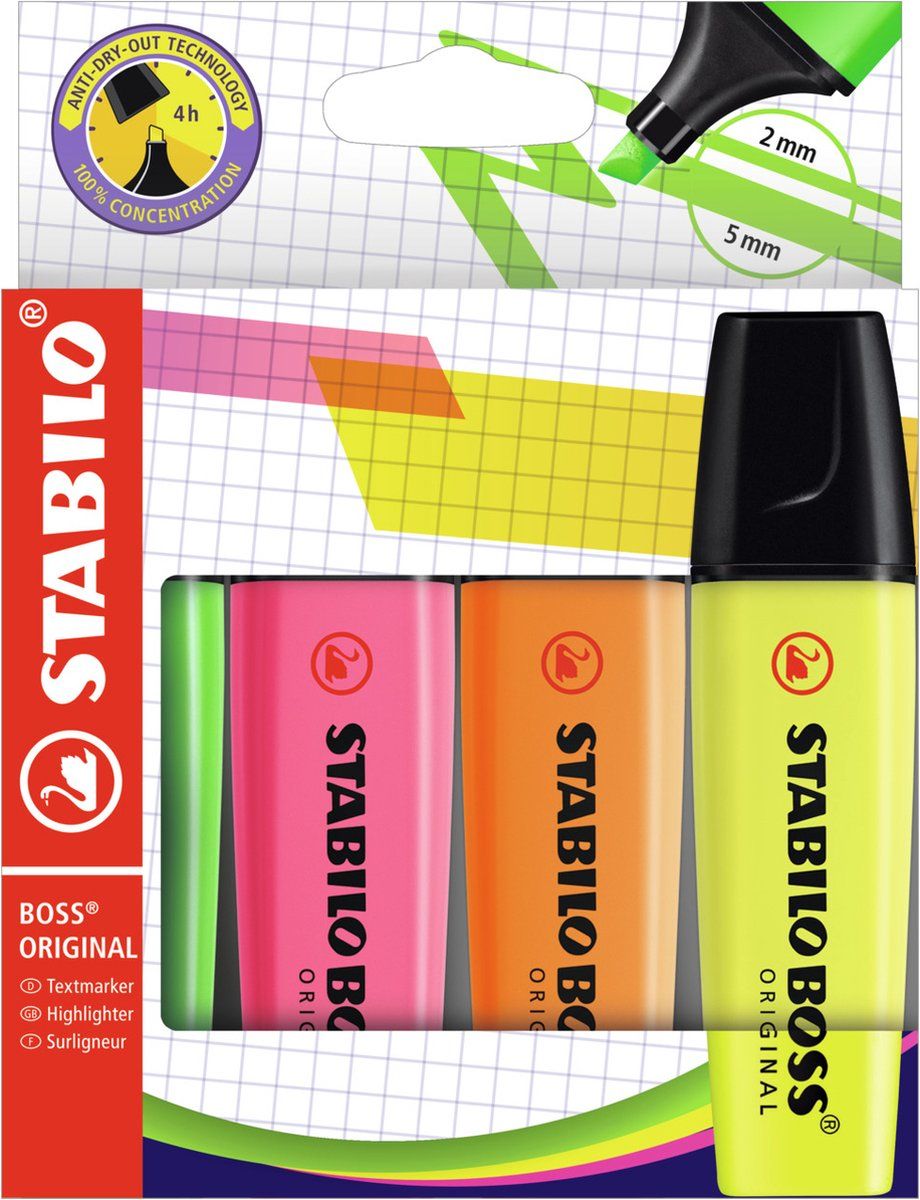 Stabilo BOSS ORIGINAL - kartonnen etui 4 stuks - 4006381565790