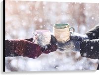 Merkloos / Sans marque Take your time Canvas - Sneeuw - Winter - Mokken - Handschoenen - Koud - 100x75 cm Foto op Canvas Schilderij (Wanddecoratie op Canvas)