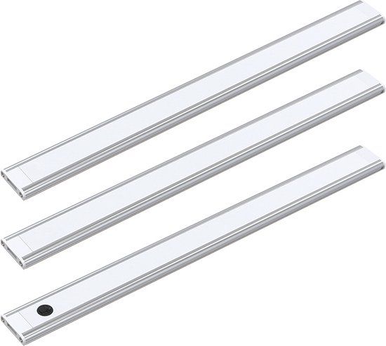 Lybardo - LED Kastverlichting - 3-pack - 50cm - Met Sensor - Dimbaar - Zilver