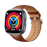 Knauermann NEO 2 (2025) Smartwatch, vierkant, zwart, met ECG-functie, HRV-functie, Bluetooth, slaapapneu, bloeddruk, armband van bruin rundleer, hoogte: 42 mm; breedte: