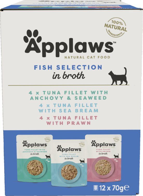 Applaws Mixpack Maaltijdzakjes in Bouillon 12 x 70 g Kattenvoer - Vis selectie