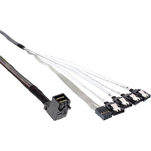 Inline 27631A Mini SAS HD-kabel, SFF-8643 schuin naar 4x SATA + zijband, 0,5 m