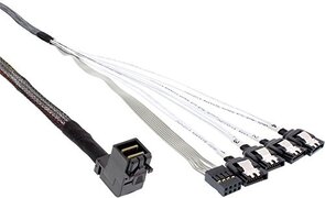 Inline 27631A Mini SAS HD-kabel, SFF-8643 schuin naar 4x SATA + zijband, 0,5 m