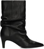 Manfield - Dames - Zwarte leren slouchy enkellaarsjes met hak - Maat 39