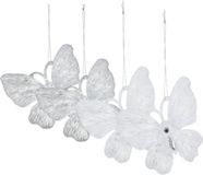 Koopman International Boules de Noël papillons - 4x pièces - transparent et blanc - 15 cm - plastique