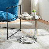 [en.casa] Bijzettafel Ylivieska rond 46x45 cm chroom en grijs glas