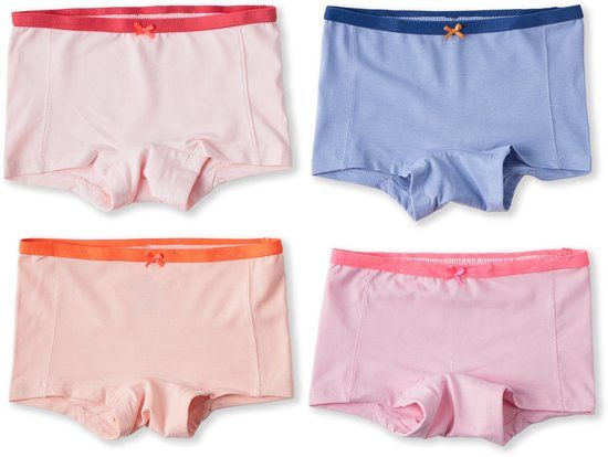 Little Label - Meisjes shorts 4-pack - Roze/Oranje/Blauw - Maat 110/116 - Bio-katoen