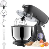KitchenBrothers Robot pâtissier - Robot de cuisine - 6,2L Bol mélangeur - 1800W - Batteur sur socle - Aluminium - Anthracite