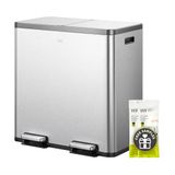 EKO EcoCasa Plus 2 x 40 l poubelle de cuisine, grande poubelle avec couvercles à fermeture douce, inodore, anti-traces de doigts, bac intérieur avec poignées, poubelle 2 compartiments, acier inoxydable