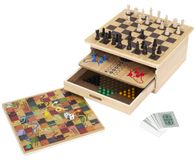 Jeu de société en bois 10-en-1 – échecs, dames, dames et plus