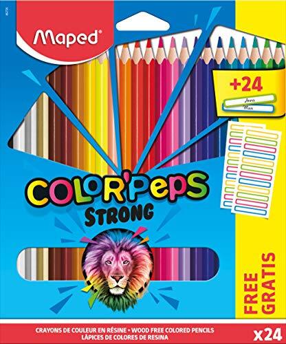 Maped - Ergonomische kleurpotloden met drie kanten, kleurpotloden COLOR'PEPS STRONG - x24 pennen + x24 naamstickers