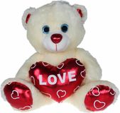 Krüger & Gregoriades Kruger Pluche knuffelbeer - wit/rood - Valentijn Love hartje - 70 cm - liefde - cadeau