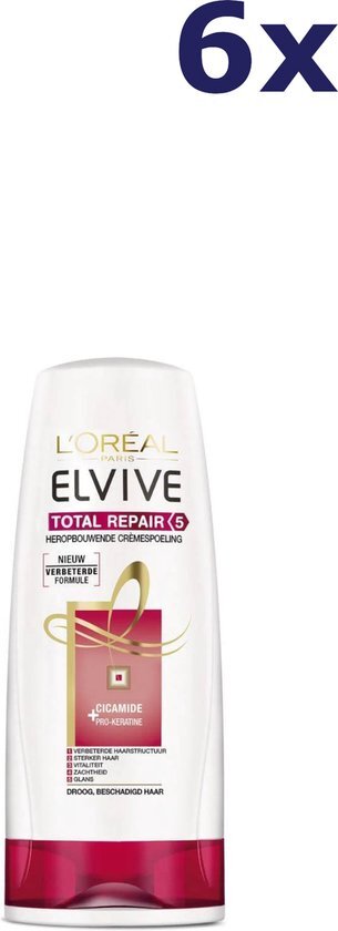 L'Oréal Total Repair 5 Elvive Total Repair 5 - 6 x 200 ml - Herstellende Conditioner - Multiverpakking