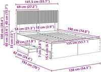 vidaXL Bedframe met opbergruimte en hoofdbord Betongrijs 135 x 190 cm