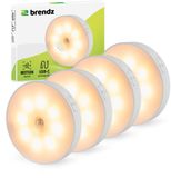 Brendz LED ronde Kastverlichting met Bewegingssensor, USB-C Oplaadbaar, Magnetisch, 4 stuks, Warm wit 3000K