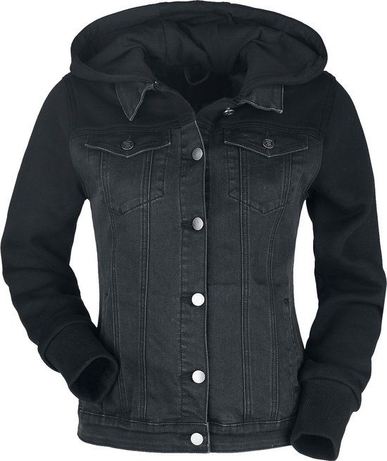 R.E.D. by EMP R.E.D. Rock-Engineered Design Zwart spijkerjack met sweatmouwen en capuchon - Dames - XL