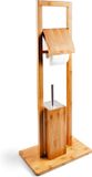 Merkloos Relaxdays WC set bamboe hout toiletrolhouder wc-borstel - Rolhouder staand