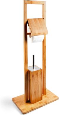 Merkloos Relaxdays WC set bamboe hout toiletrolhouder wc-borstel - Rolhouder staand