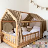 LILIMAUS Huisbed hemeltje met gouden details - bedhemel voor huisbed - 67,5 x 270 cm - mousseline katoen - donkerbeige