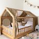 LILIMAUS Lit maison ciel de lit avec détails dorés - ciel de lit pour lit maison - 67,5 x 270 cm - mousseline de coton - beige foncé