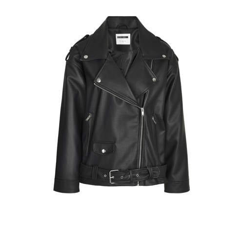 NOISY MAY Curve NMPAULINA Faux Leather Jacket with Belt - Black