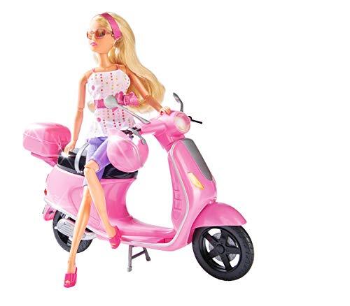 simba 105730282 - Steffi Love Chic City Scooter, Steffi met roze scooter, met helm en helmvak, aankleedpop, 29cm, voor kinderen vanaf 3 jaar