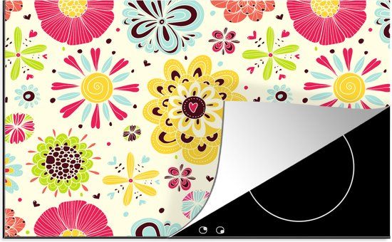 KitchenYeah® Inductie beschermer 77x51 cm - Flower Mix - Inductiebeschermer voor Inductie Kookplaat