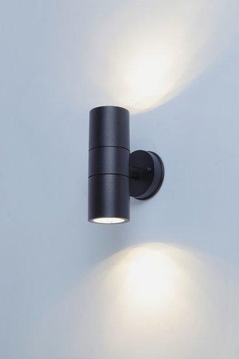 Groenovatie Wandlamp Up & Down - Rond - 2 x GU10 Fitting - Waterdicht IP44 - Zwart