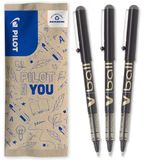 PILOT V-Ball 07 Rollerpen Set - 3 Stuks - Zwart - Medium Punt