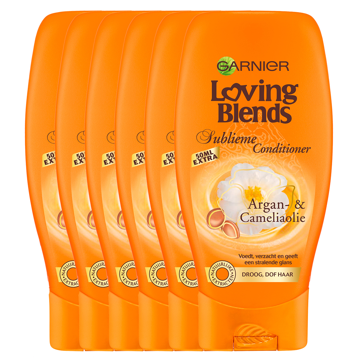 Garnier Loving Blends - Conditioner - Argan & Cameliaolie - 6 x 250 ml - Droog en Dof Haar - Voordeelverpakking