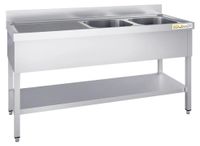 GOLDINOX Roestvrijstalen spoelbak 2000x700mm met 2 bakken aan de rechterkant en een afdruiprek aan de linkerkant - PREMIUM