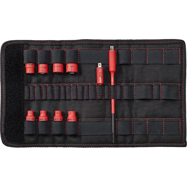 Wiha Doppenset 1/4\" set geïsoleerd TorqueVario-S electric 10-delig met adapters in opvouwbaar etui