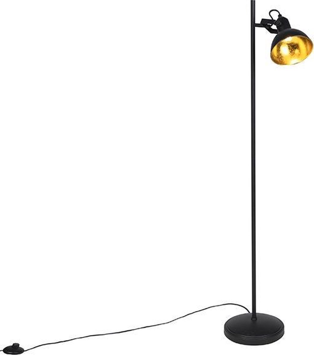 QAZQA tommy fl - Industriele Vloerlamp | Staande Lamp - 1 lichts - H 1200 mm - Zwart - Industrieel - Woonkamer | Slaapkamer