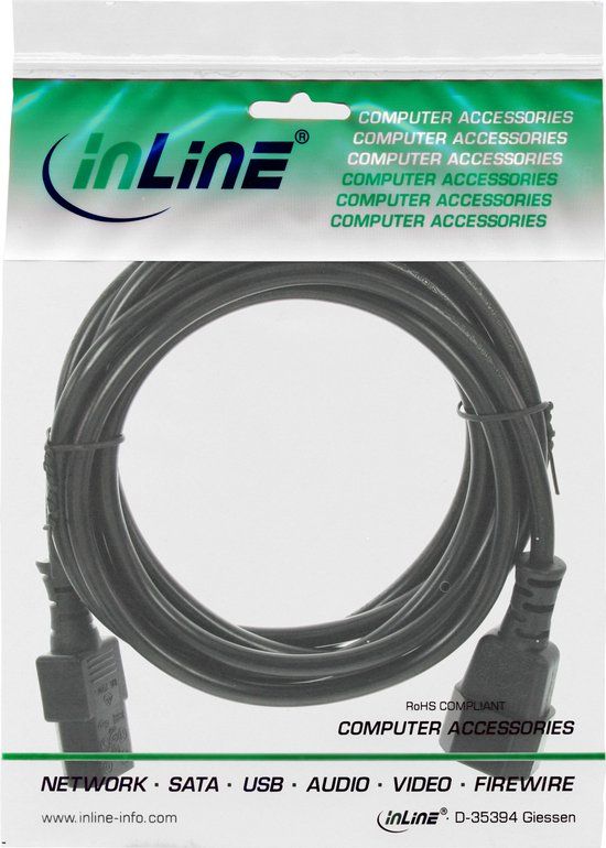 InLine C13 - C14 Verlengkabel - 3 x 0,75mm2 - Zwart - 0,5 meter