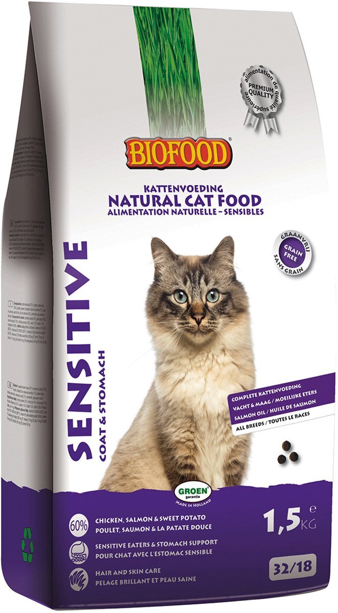 BIOFOOD cat sensitive coat & stomach kattenvoer 1,5 kg