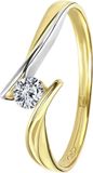 Lucardi Dames Ring met zirkonia - Ring - Cadeau - 14 Karaat Goud - Geelgoud en Witgoud