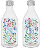 Vivalto Artesania Cerd Vivalto Waterfles / drinkfles Summer - 2x - glas - transparant - met RVS dop - 1000 ml