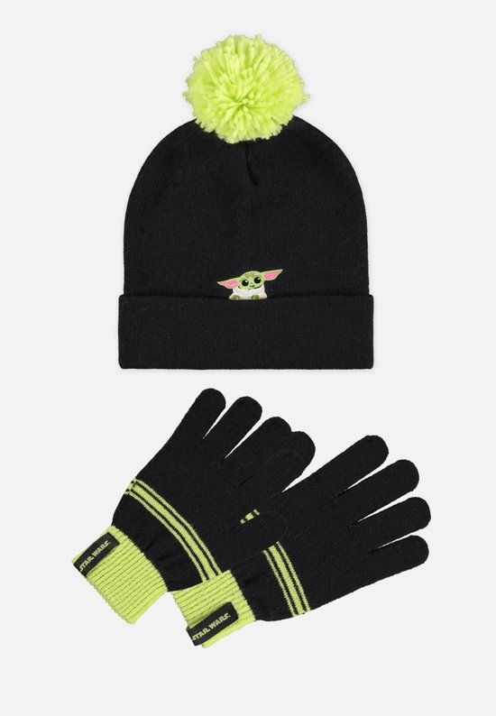 Star Wars The Mandalorian - Grogu Beanie & Gloves Set - Black/Green - Adult Unisex