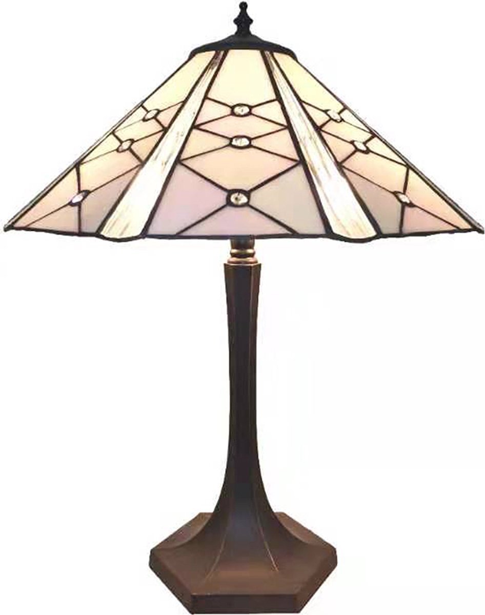 Lumilamp Tiffany Tafellamp Ø 42*54 cm Roze Glas Zink Tiffany Bureaulamp Tiffany Lampen Glas in Lood