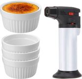 Excellent Houseware Set crème brûlée 7 pièces - 6 ramequins en porcelaine - Brûleur argenté inclus - Lavable au lave-vaisselle