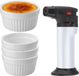 Excellent Houseware Set crème brûlée 7 pièces - 6 ramequins en porcelaine - Brûleur argenté inclus - Lavable au lave-vaisselle