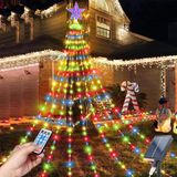 Merkloos Zonne-waterval Fairy String Lights 20 m 9 Strand Kerstboom Lichten-topper Star 198 LEDs 8 Modes Waterdichte Tuin Decor