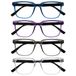 OPULIZE LEO Leesbril - 4-Pack - Groot Rechthoekig Montuur - Blauw, Paars, Grijs, Transparant - Heren Dames - Veerscharnieren - RRRR55-357C - +3.00