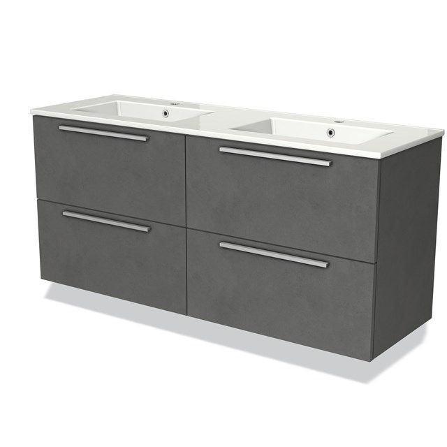 Maxaro Badkamermeubel 140 cm Modulo Donkergrijs Beton 4 Lades Vlak Wastafel Keramiek