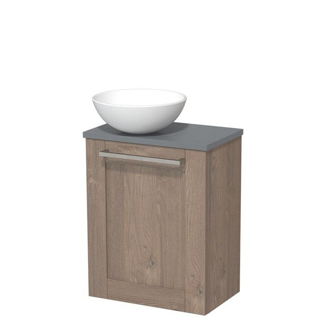 Maxaro Toiletmeubel Modulo Middenbruin Eiken Kader 41 cm Middengrijs Blad