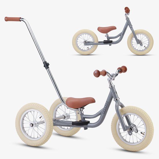 Køvapää Trike - 2 in 1 Loopfiets - 1.5 t/m 4 jaar - Met Naamsticker - 12 inch - Grijs